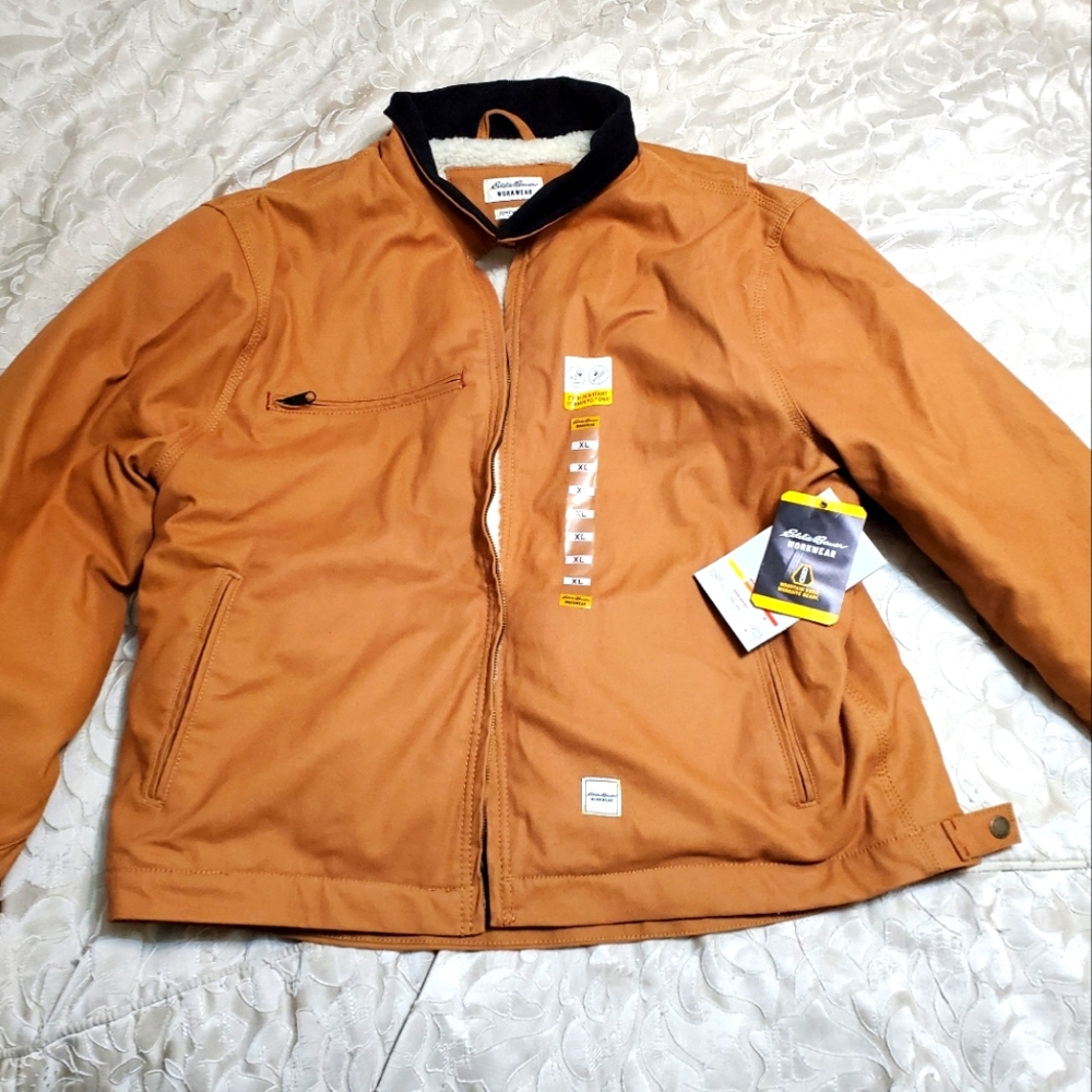 MENS EDDIE BAUER WORKWEAR FOREMAN FIT ZIP UP JACKET XL Extra Large Sherpa Lined